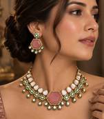 Pink color kundan necklace set