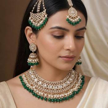 Green color kundan necklace set 1