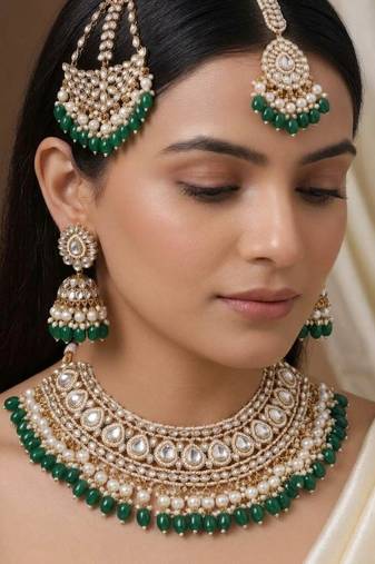 Green color kundan necklace set