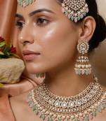 Pink & pista green color kundan necklace set