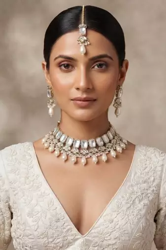 White color kundan necklace set