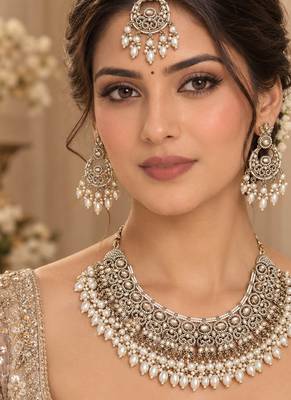 pakistani kundan necklace set gold bridal jewelry 1