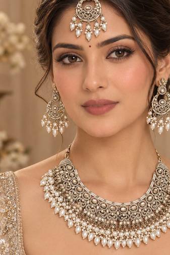 pakistani kundan necklace set gold bridal jewelry