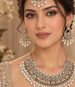 pakistani kundan necklace set gold bridal jewelry