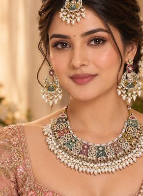 multicolor pakistani kundan necklace set bridal wear 1