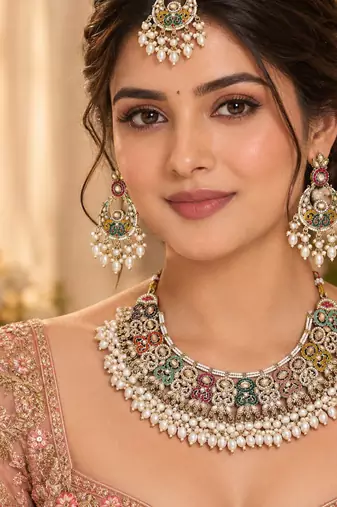 multicolor pakistani kundan necklace set bridal wear