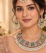 multicolor pakistani kundan necklace set bridal wear