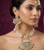 White color long kundan necklace set