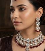 Maroon color kundan necklace set