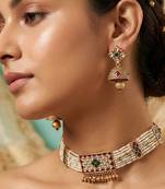 Green Maroon Kundan Beads Gold Alloy Necklace Jewelry