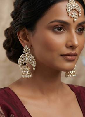 White color kundan earrings tikka set 1