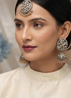 Royal Bridal Gold Kundan Jhumka Earrings Maang Tikka 1