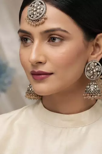 Royal Bridal Gold Kundan Jhumka Earrings Maang Tikka