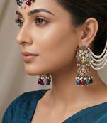multicolor kundan earrings and maang tikka set