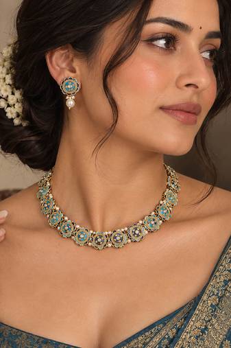 Firozi & blue color meenakari necklace set