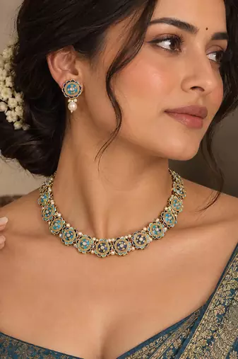 Firozi & blue color meenakari necklace set