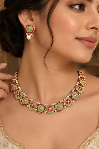 Rani & pista green color meenakari necklace set