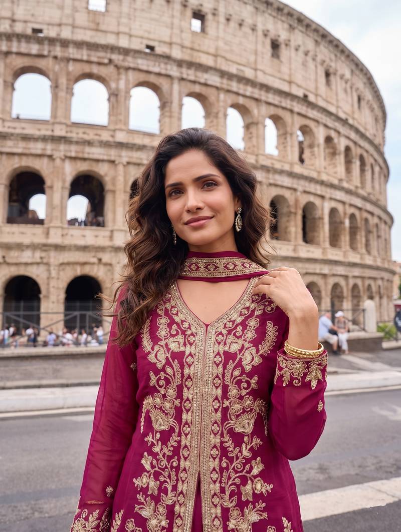 Rani Pink Heavy Crunchy silk sharara salwar suit Readymade collection With Embroidery Sequence Work 