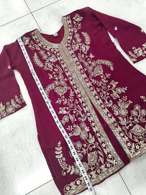 Rani Pink Heavy Crunchy silk sharara salwar suit Readymade collection With Embroidery Sequence Work  4