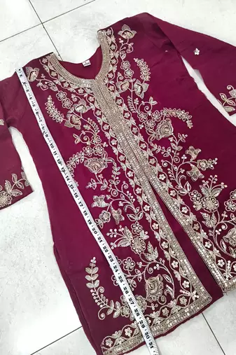 Rani Pink Heavy Crunchy silk sharara salwar suit Readymade collection With Embroidery Sequence Work 