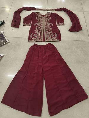 Rani Pink Heavy Crunchy silk sharara salwar suit Readymade collection With Embroidery Sequence Work  5