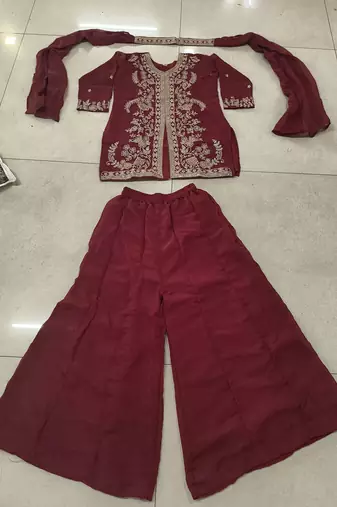 Rani Pink Heavy Crunchy silk sharara salwar suit Readymade collection With Embroidery Sequence Work 