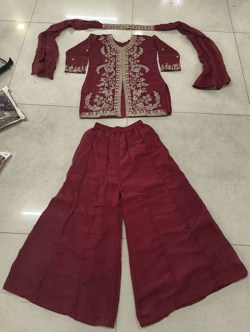 Rani Pink Heavy Crunchy silk sharara salwar suit Readymade collection With Embroidery Sequence Work 
