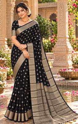 black woven design khadi silk blend saree with blouse 1
