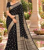 black woven design khadi silk blend saree with blouse