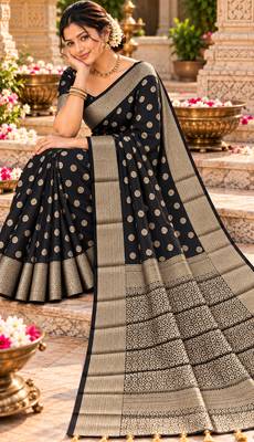 black woven design khadi silk blend saree with blouse 2