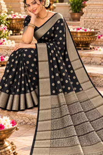 black woven design khadi silk blend saree with blouse