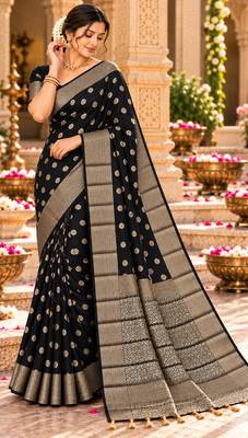 black woven design khadi silk blend saree with blouse 3