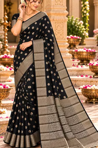 black woven design khadi silk blend saree with blouse