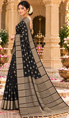 black woven design khadi silk blend saree with blouse 4