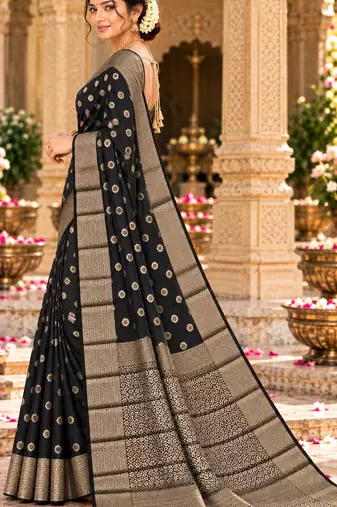 black woven design khadi silk blend saree with blouse