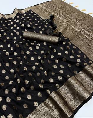 black woven design khadi silk blend saree with blouse 5