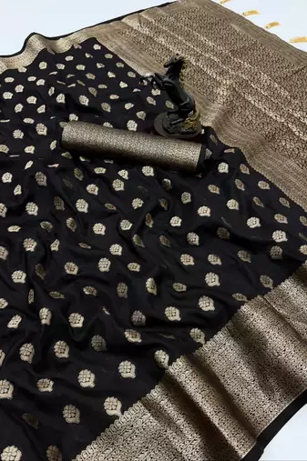 black woven design khadi silk blend saree with blouse