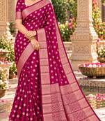 magenta woven design khadi silk blend saree with blouse