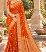 orange woven design khadi silk blend saree with blouse