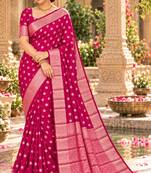 pink woven design khadi silk blend saree with blouse