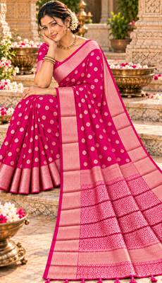 pink woven design khadi silk blend saree with blouse 2