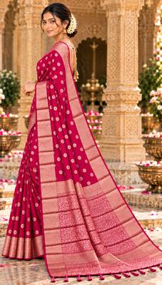 pink woven design khadi silk blend saree with blouse 4