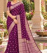 purple woven design khadi silk blend saree with blouse