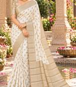white woven design khadi silk blend saree with blouse