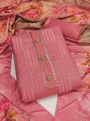 Geometric Embroidered Chanderi Sequinned Unstitched Dress Material 1