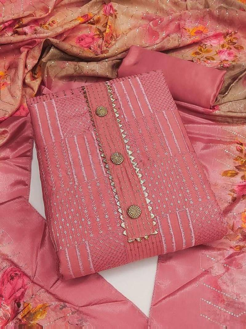 Geometric Embroidered Chanderi Sequinned Unstitched Dress Material