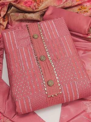 Geometric Embroidered Chanderi Sequinned Unstitched Dress Material 2