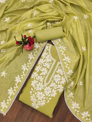 ethnic motifs embroidered unstitched dress material 1
