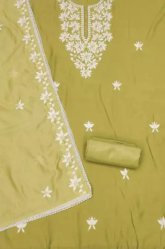 ethnic motifs embroidered unstitched dress material