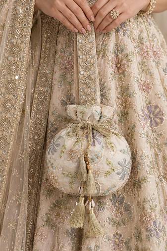 Nude beige silk potli bag